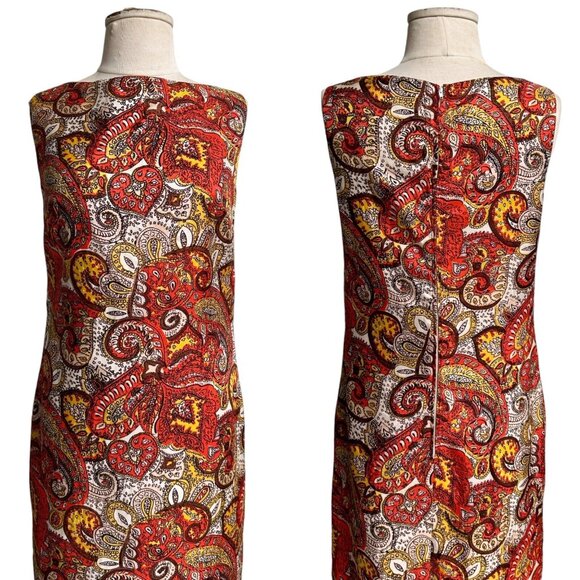 70s Vintage Paisley Maxi Dress Sleeveless Shift Bonwit Teller Cole California. - Picture 7 of 11